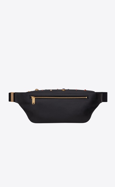 SAINT LAURENT Belt Bags Woman CLASSIC belt bag in black leather with crystals and gold-tone metal hardware b_V4